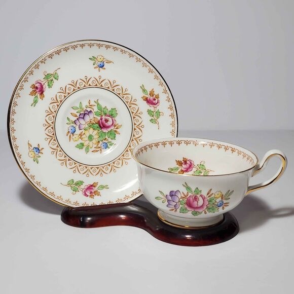 Royal Chelsea Teacup and Saucer Pink Yellow Purple Flowers Bone China Vintage - Picture 4 of 10
